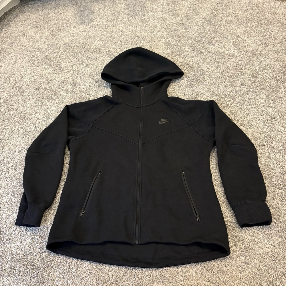 Nike Tech Fleece Windrunner Jacket Large L Black Full Zip Up Tech Hoodie Hooded
